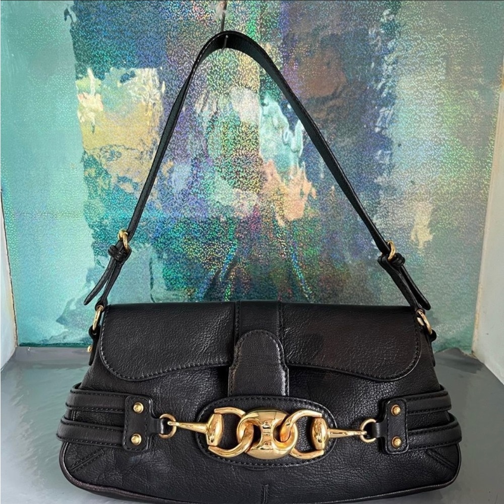 GUCCI SUPREME HORSE-BIT Rare Leather Shoulder Bag